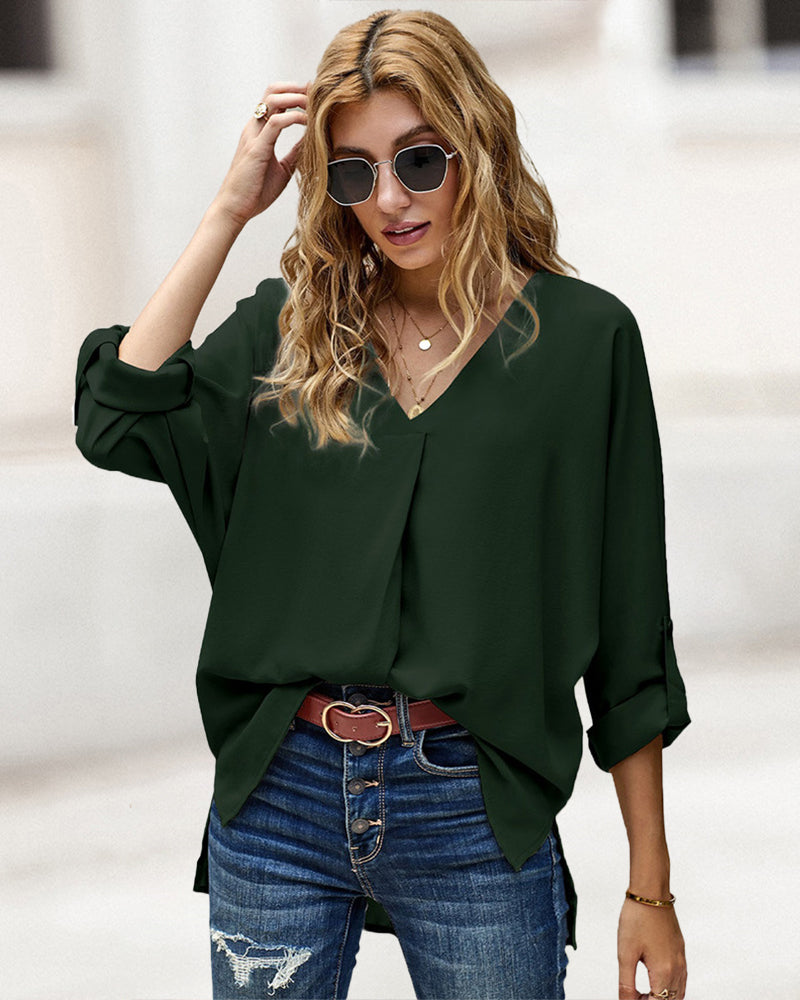 Zeagoo V-Neck Long Sleeve Buckle Shirt Plain Shirts Shirt Top Elegant Shirts Casual Slim Fit Basic – Green Zeagoo V-Neck Long Sleeve Buckle Shirt Plain Shirts Shirt Top Elegant Shirts Casual Slim Fit Basic – Green