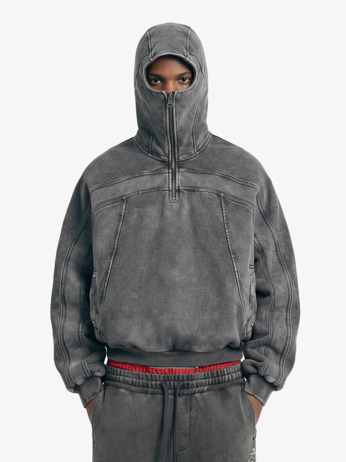 Fleece Retro Zipper Eye-Hood Design Hooded Jacket – – Gray L Quarter Zip-up Fleece Retro Zipper Eye-Hood Design Hooded Jacket – – Gray L Quarter Zip-up