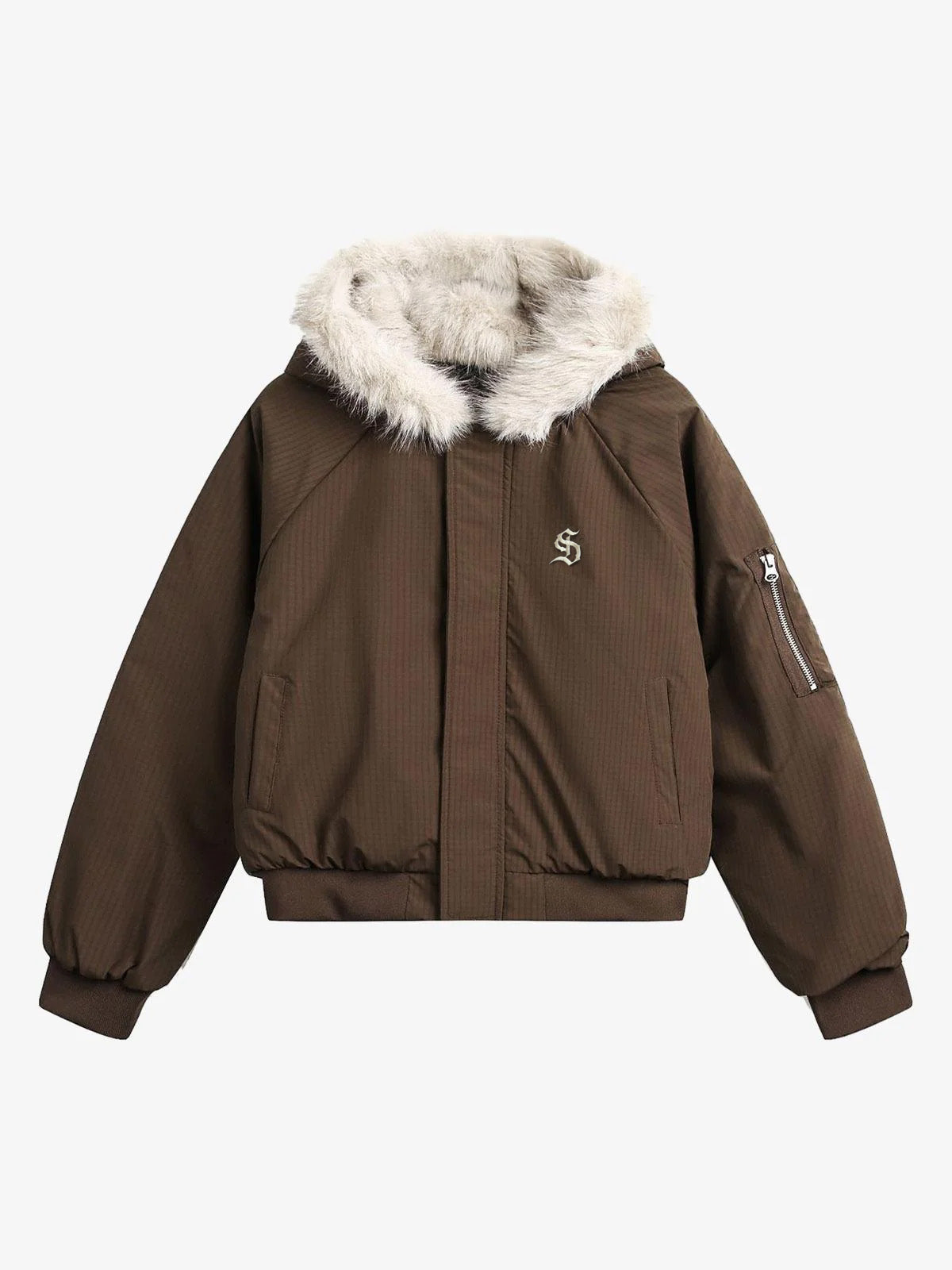 Retro Fur Hooded Fleece Bomber Jacket Retro Fur Hooded Fleece Bomber Jacket