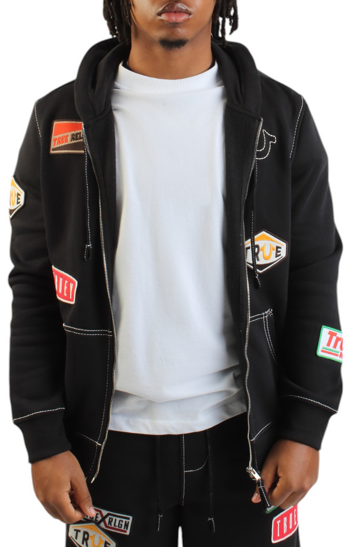 Men BIG T PATCH ZIP HOODIE Black Hoodies Black Men BIG T PATCH ZIP HOODIE Black Hoodies Black