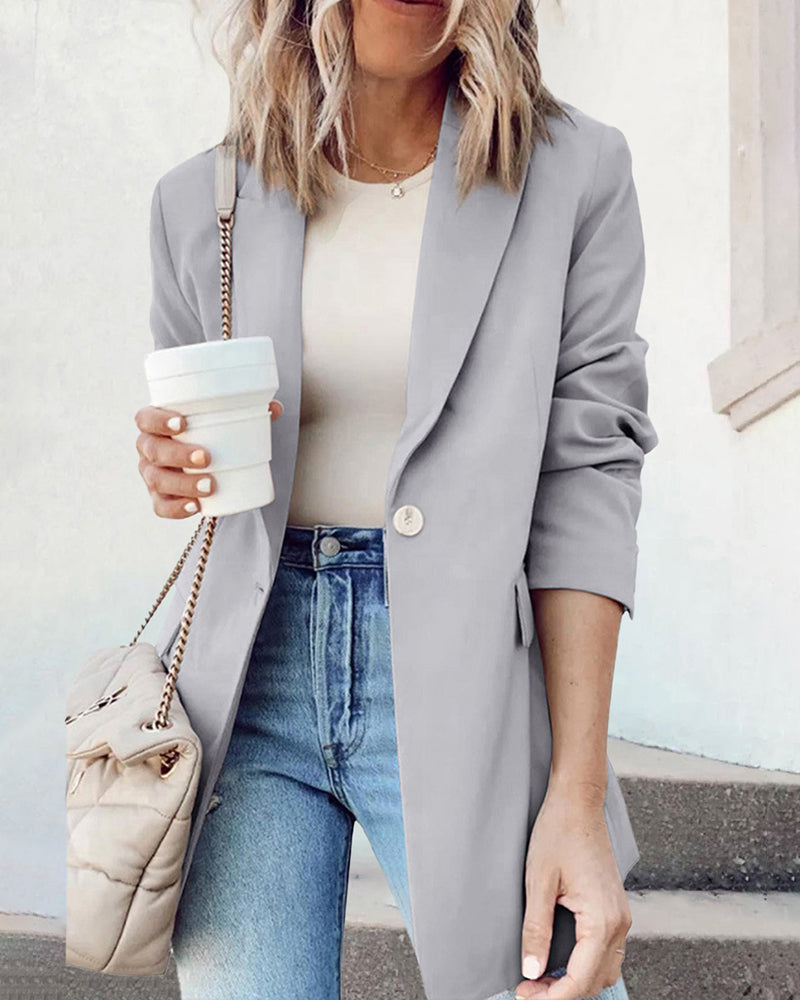 Single Breasted Button Down Office Work Wear Solid Blazer Jacket – Grey M Single Breasted Button Down Office Work Wear Solid Blazer Jacket – Grey M