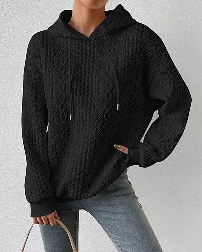 Zeagoo Cable Textured Drop Shoulder Drawstring Hoodie Sweatshirts – Black M Zeagoo Cable Textured Drop Shoulder Drawstring Hoodie Sweatshirts – Black M