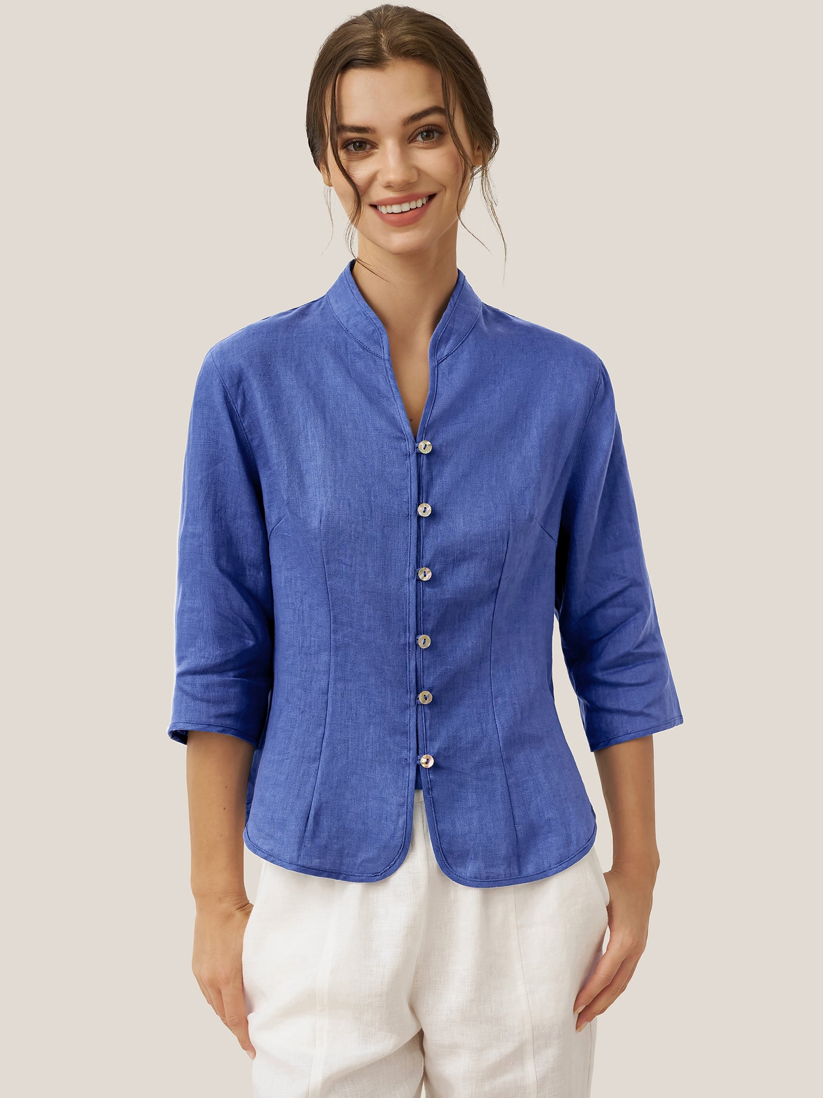 % Linen Hand Button Fitted Jacket AMELIA % Linen Hand Button Fitted Jacket AMELIA