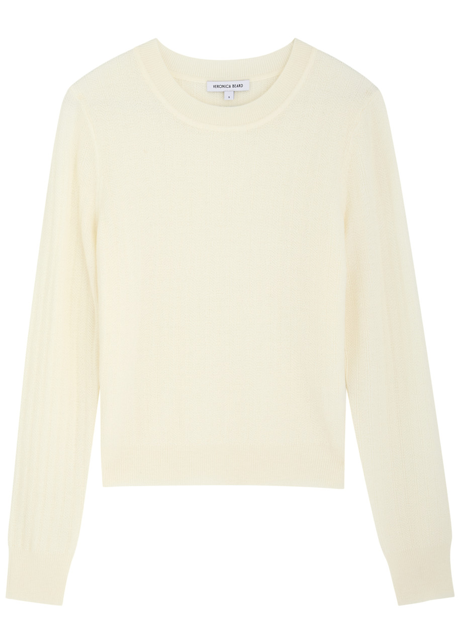 Veronica Beard Cheval Textured Fine-knit Wool Jumper – Ivory – L L