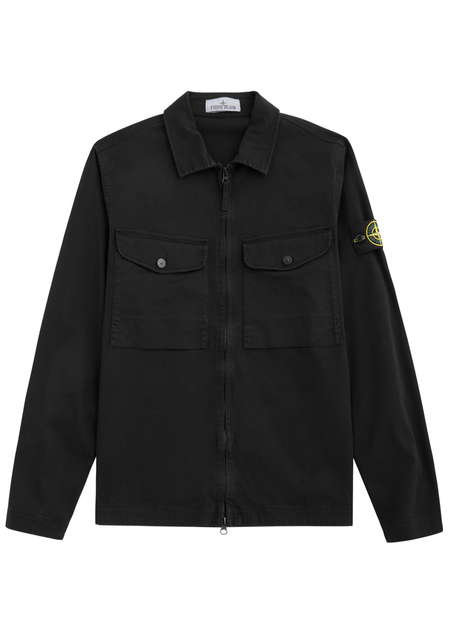 Stone Island Logo Stretch-cotton Overshirt – Black Stone Island Logo Stretch-cotton Overshirt – Black
