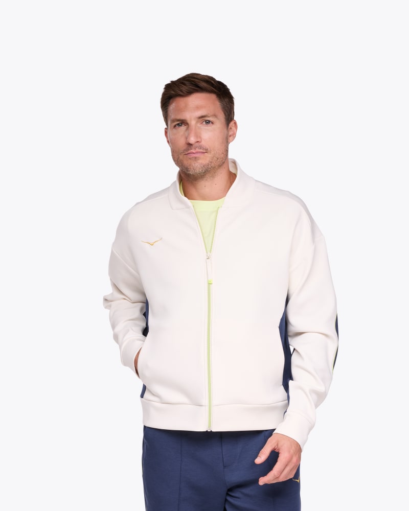 HOKA Men’s Kaitoro Knit Jacket in AlabasterVarsity Navy, Size Large HOKA Men’s Kaitoro Knit Jacket in AlabasterVarsity Navy, Size Large