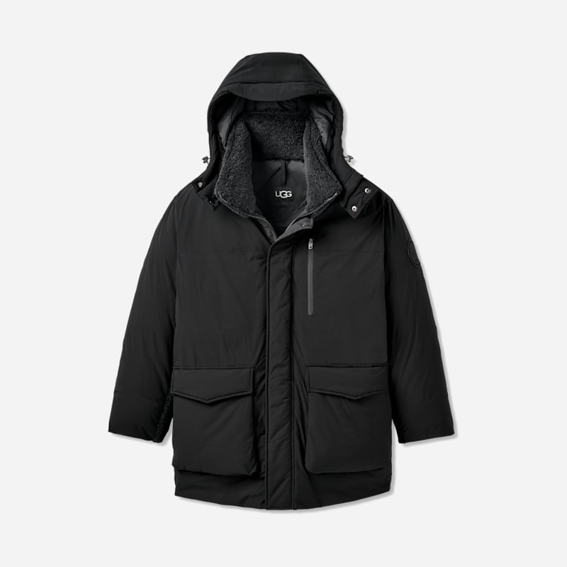 UGG® Men’s Eamon Down Parka Jacket Polyester in Black, Size UGG® Men’s Eamon Down Parka Jacket Polyester in Black, Size
