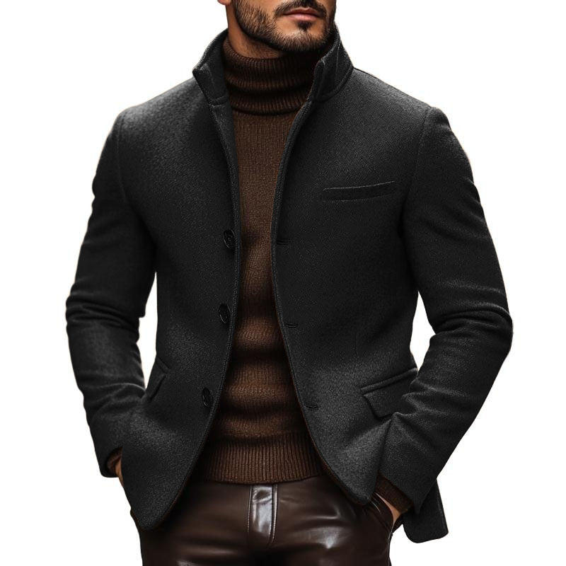 Men’s Vintage Wool Blend Stand Collar Single Breasted Slim Blazer M Men’s Vintage Wool Blend Stand Collar Single Breasted Slim Blazer M