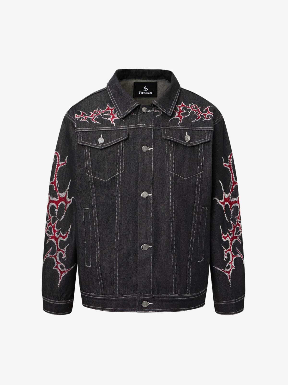 Rhinestone Thorn Graphic Denim Jacket Rhinestone Thorn Graphic Denim Jacket