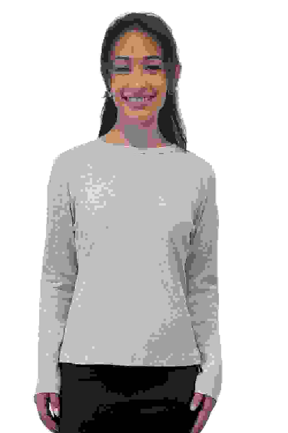 Long Sleeve Ribbed Shell Top in Cotton Spandex – Light Heather Beige Medium Long Sleeve Ribbed Shell Top in Cotton Spandex – Light Heather Beige Medium