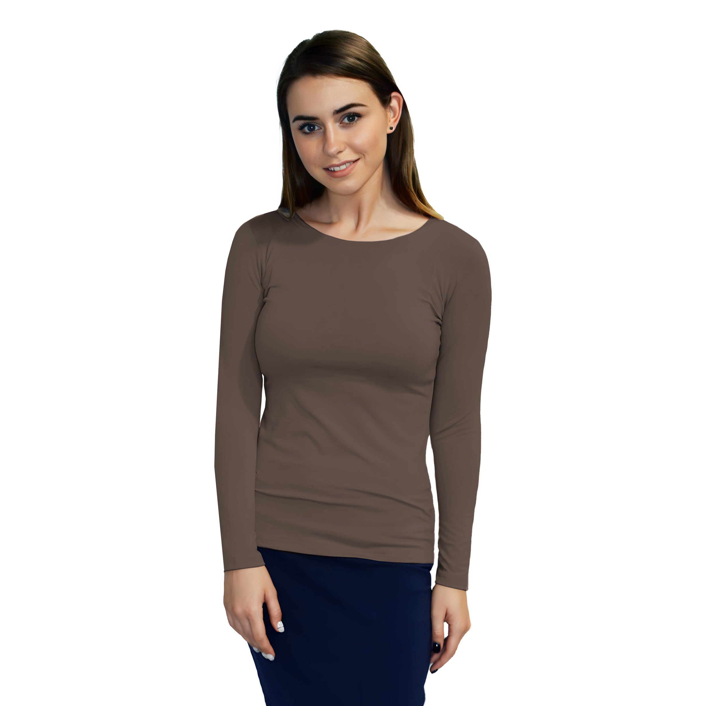 Essential Round-Neck Layering Top – Long Sleeve – Dark Mocha Small Essential Round-Neck Layering Top – Long Sleeve – Dark Mocha Small