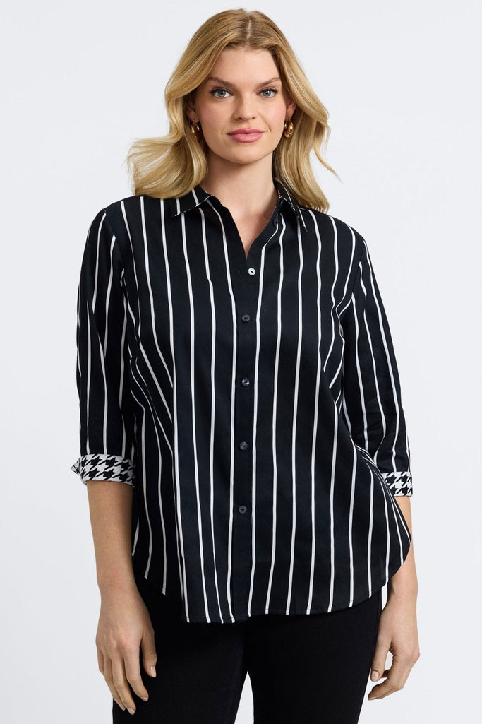 Margie Plus Stripe & Houndstooth Sleeve Shirt Margie Plus Stripe & Houndstooth Sleeve Shirt