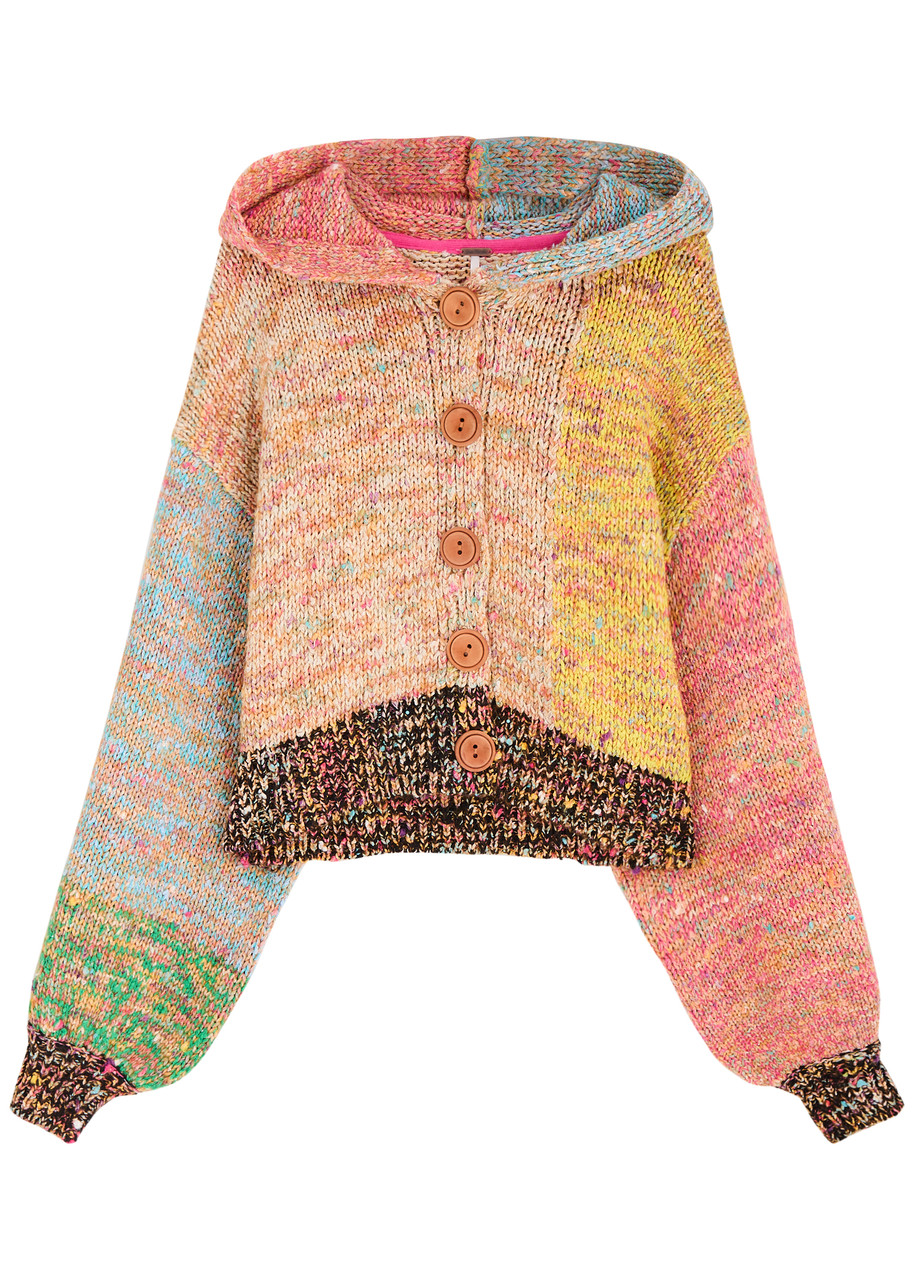 Free People Vibe Check Hooded Knitted Jumper – Multicoloured – L – L Free People Vibe Check Hooded Knitted Jumper – Multicoloured – L – L