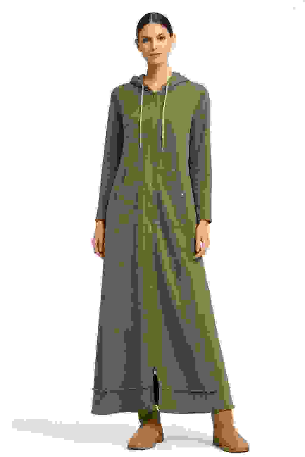 Maxi A-Line Hoodie Coat Dress in Black, Olive & Bordeaux – Olive Medium Maxi A-Line Hoodie Coat Dress in Black, Olive & Bordeaux – Olive Medium