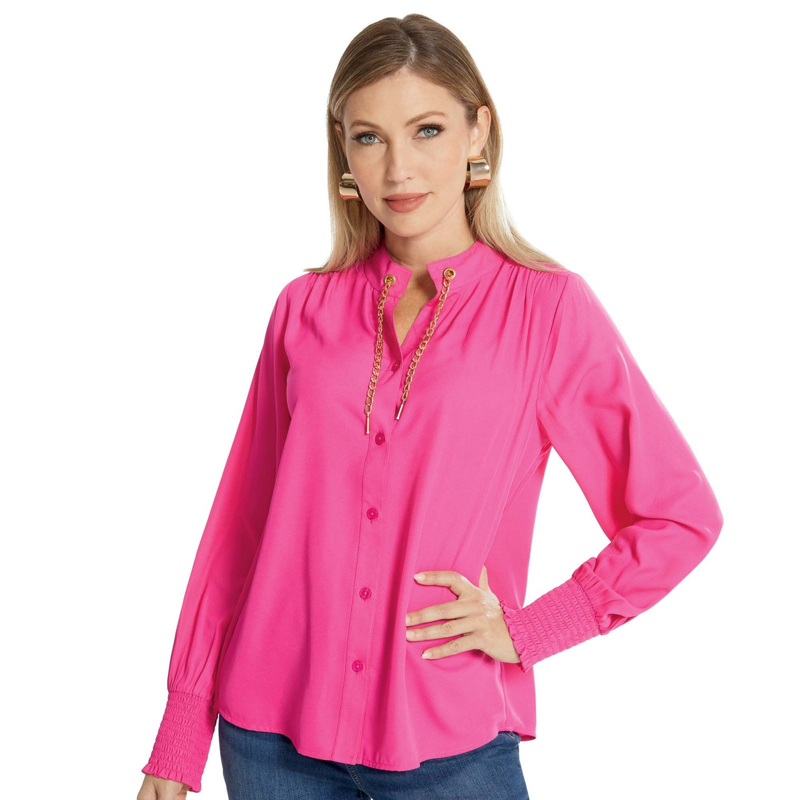 Masseys Chain Detail Button Front Shirt Pink Shirts Masseys Chain Detail Button Front Shirt Pink Shirts