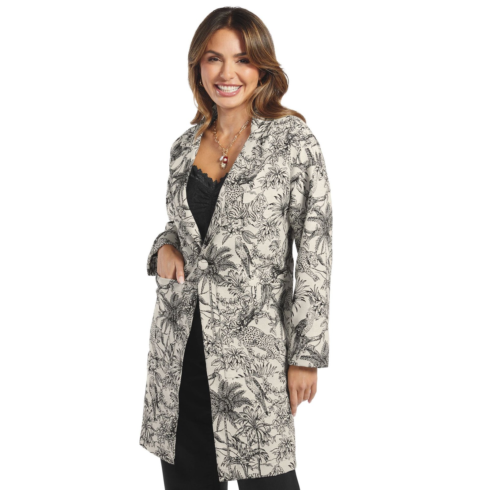 Masseys Longline Tapestry Blazer Multi Jackets X Masseys Longline Tapestry Blazer Multi Jackets X