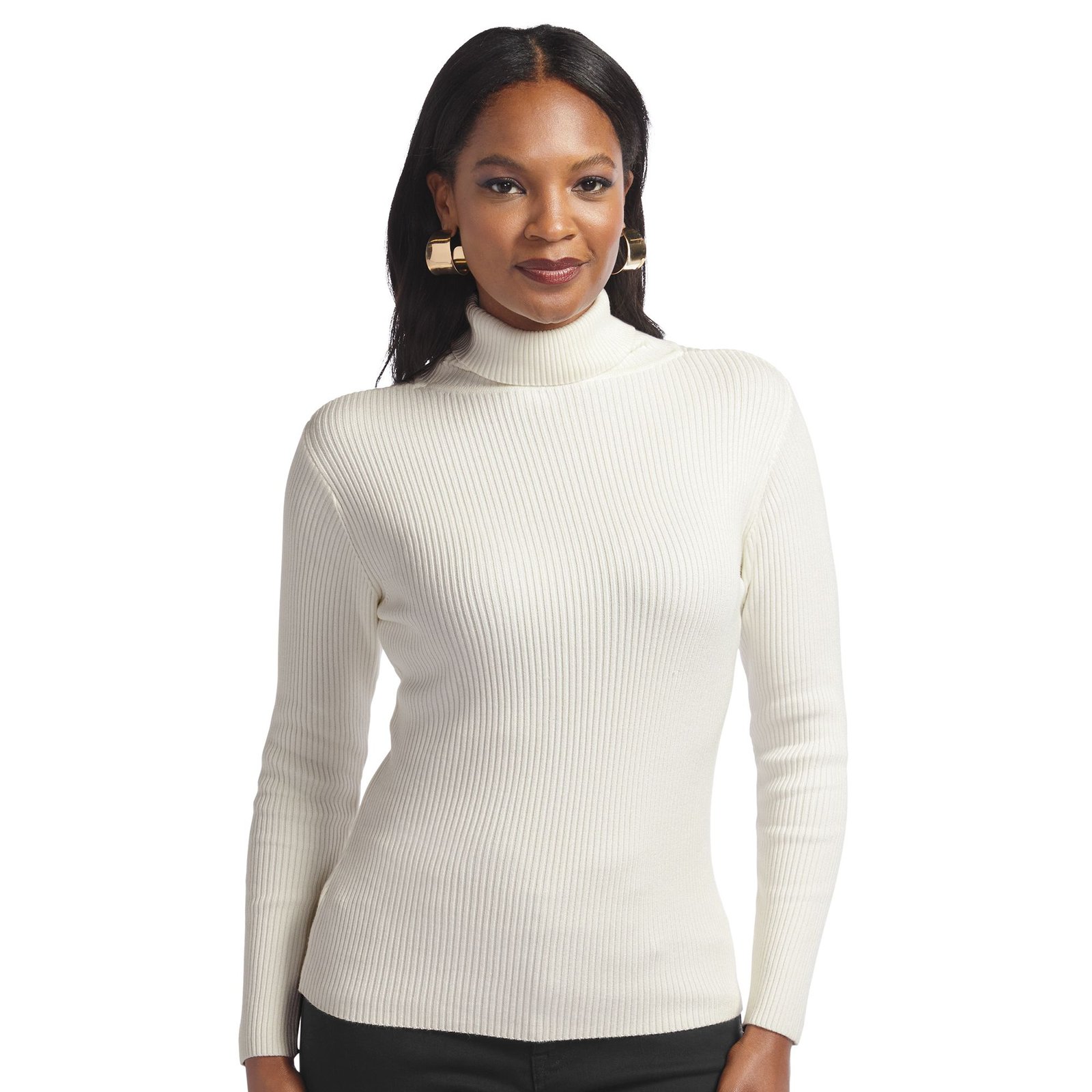 Masseys Ribbed Long Sleeve Turtleneck Bone Sweaters X