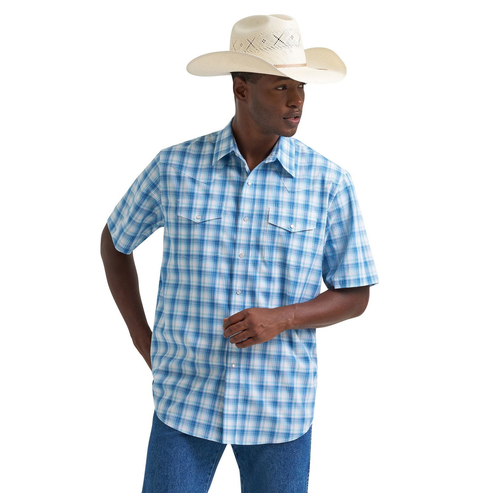 Wrangler Men’s Wrinkle Resist Short Sleeve Shirt Blue Shirts X Wrangler Men’s Wrinkle Resist Short Sleeve Shirt Blue Shirts X