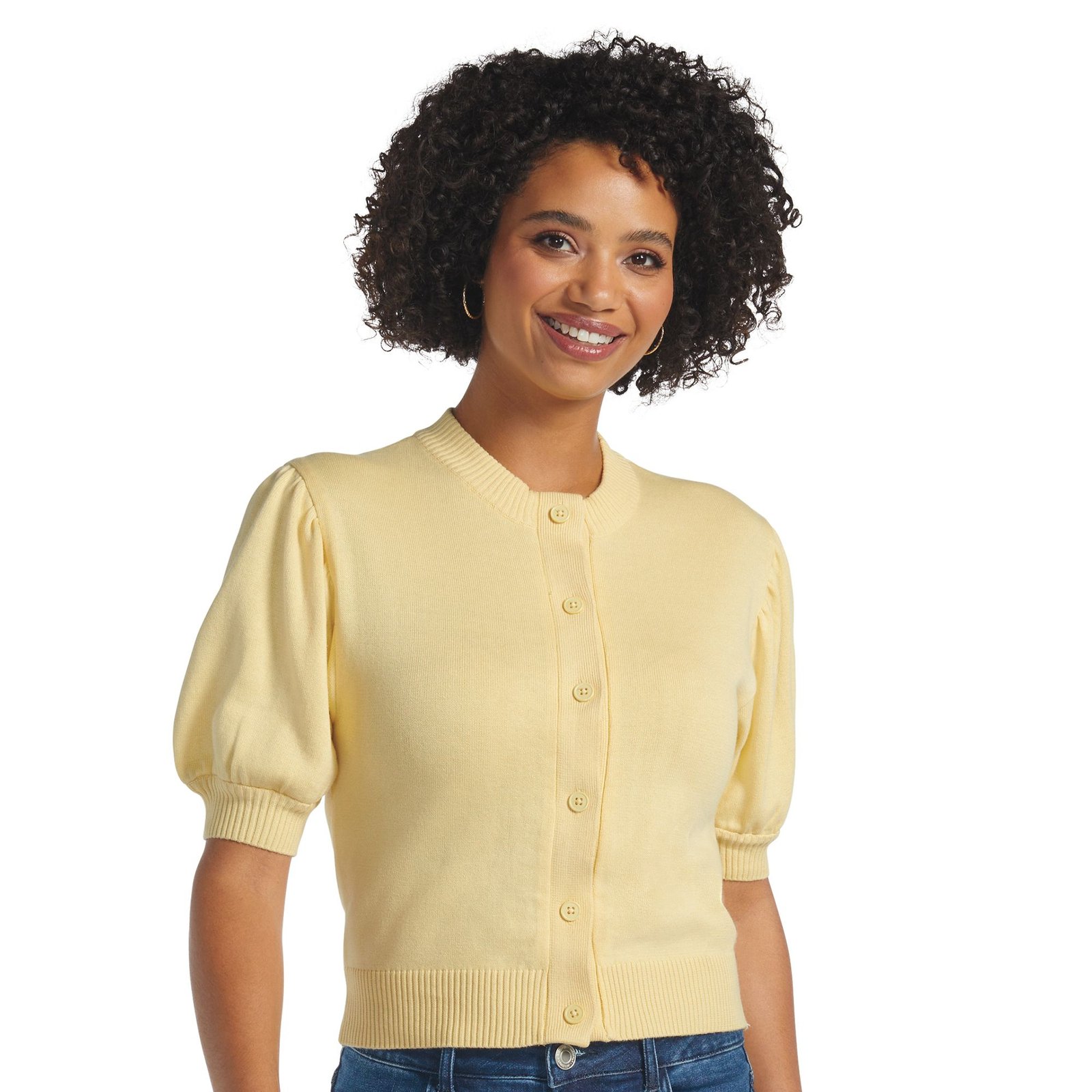 Masseys Puff Sleeve Sweater Cardigan Yellow Sweaters Masseys Puff Sleeve Sweater Cardigan Yellow Sweaters