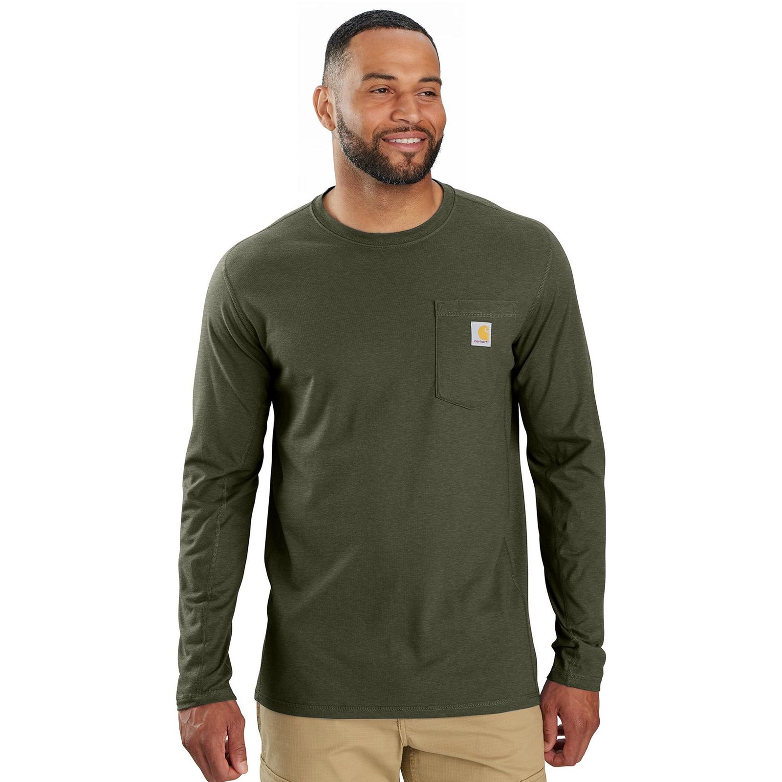 Carhartt Men’s Force Relaxed LS Shirt Green Knit Tops Carhartt Men’s Force Relaxed LS Shirt Green Knit Tops