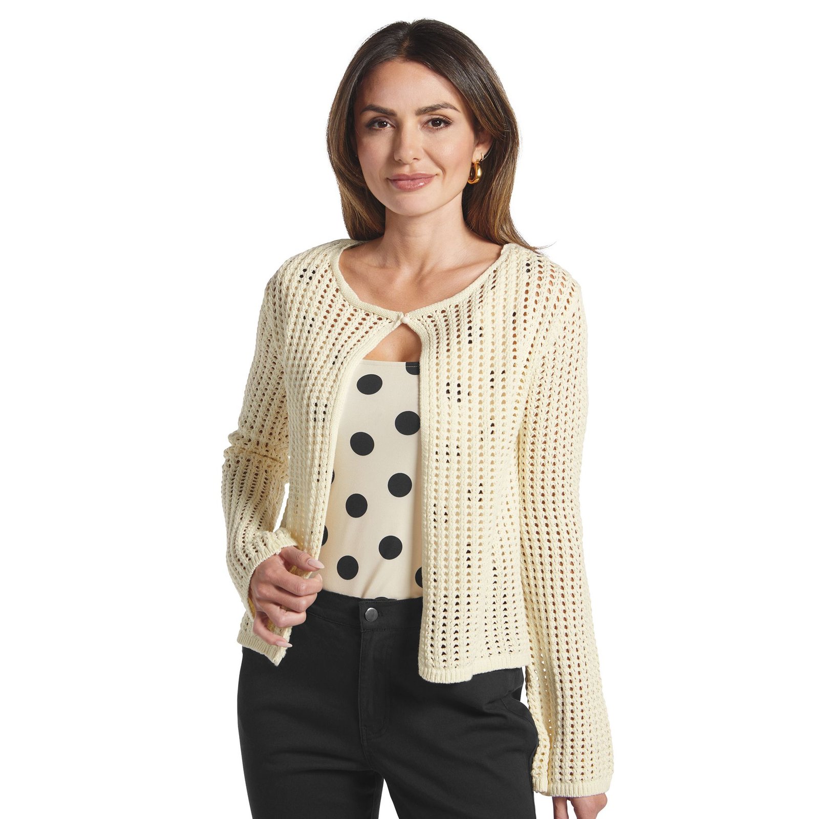 Masseys Open Knit Cardigan Bone Knit Tops X Masseys Open Knit Cardigan Bone Knit Tops X