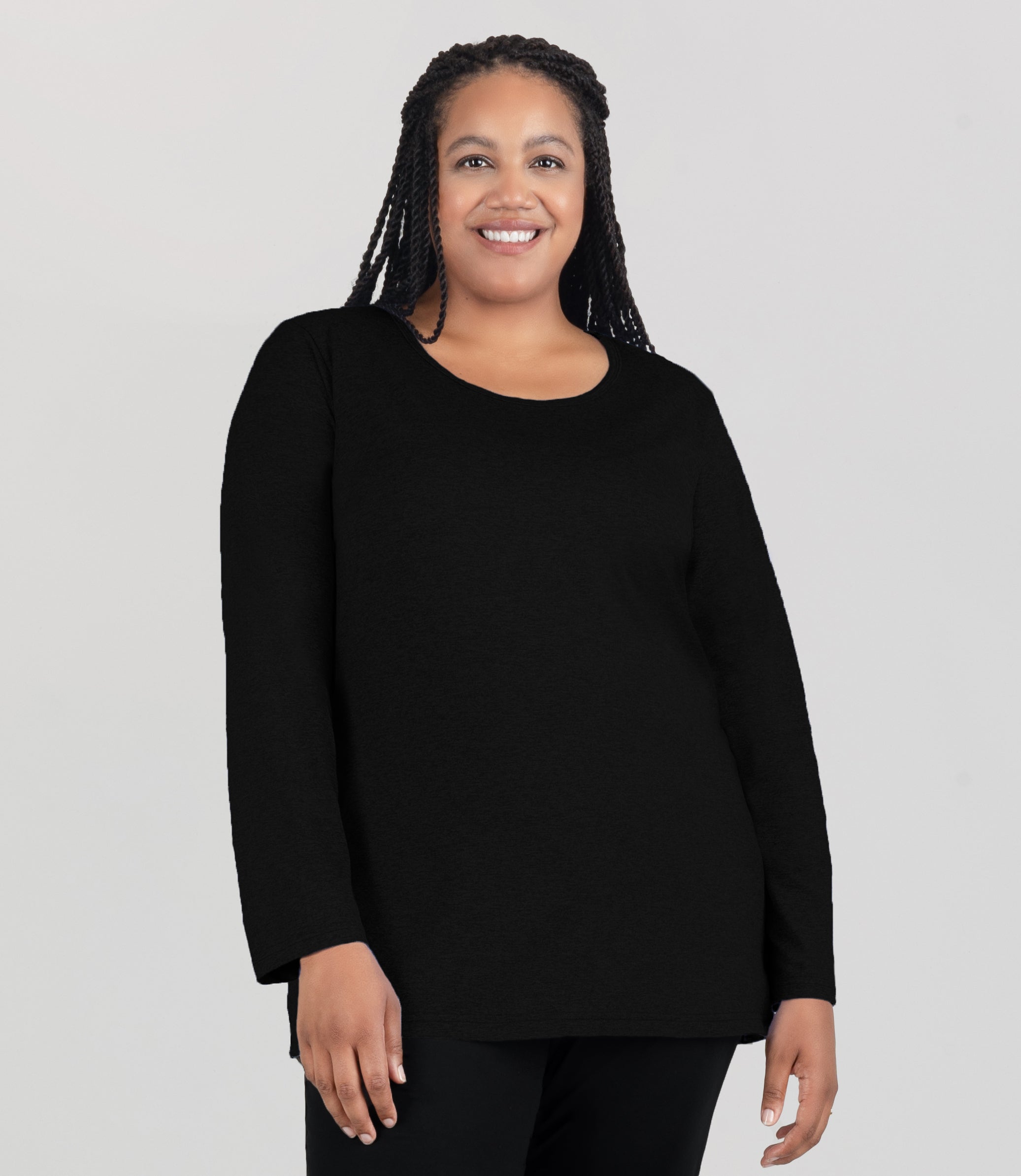 SoftWik Long Sleeve Crew Neck Top, Black