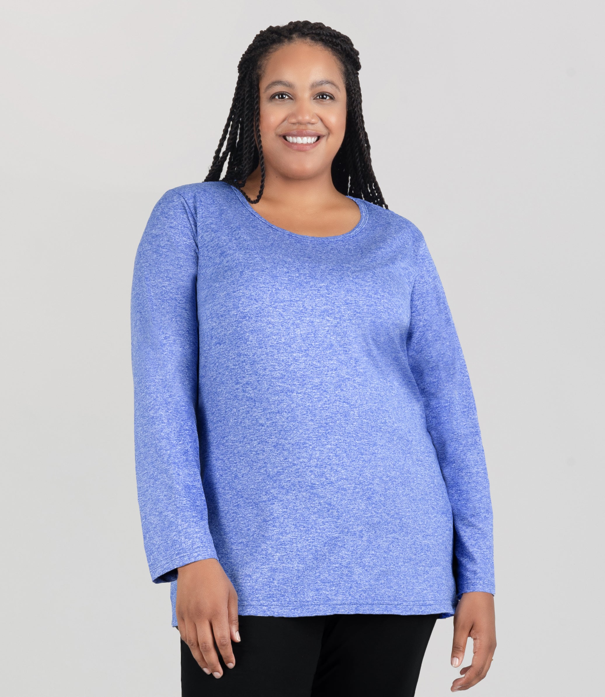 SoftWik Long Sleeve Crew Neck Top, Heather Royal