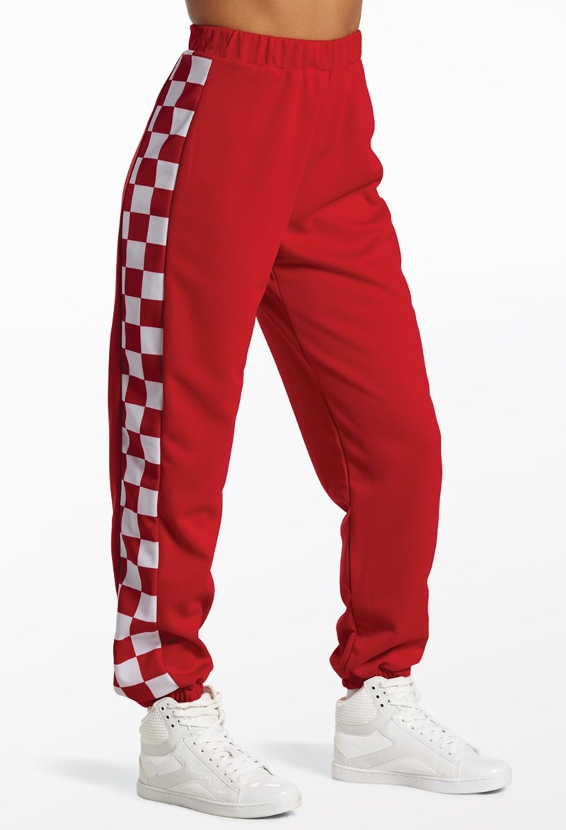 Checkered Stripe Joggers – Red – Medium Adult – Dance Legging Checkered Stripe Joggers – Red – Medium Adult – Dance Legging