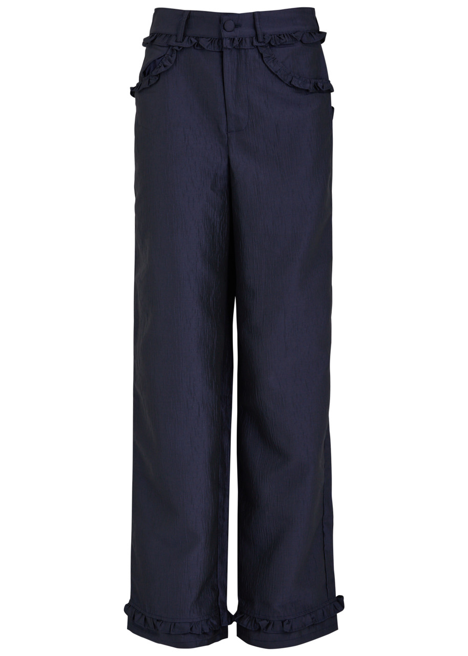 Sister Jane Pointe Straight-leg Taffeta Trousers – Navy – S