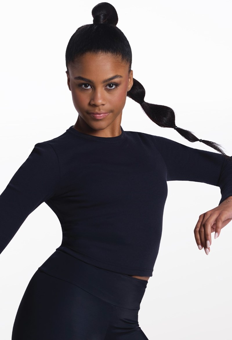 Fine Rib Long-Sleeve Crop Tee – Black – Intermediate Child – Dance Top Fine Rib Long-Sleeve Crop Tee – Black – Intermediate Child – Dance Top