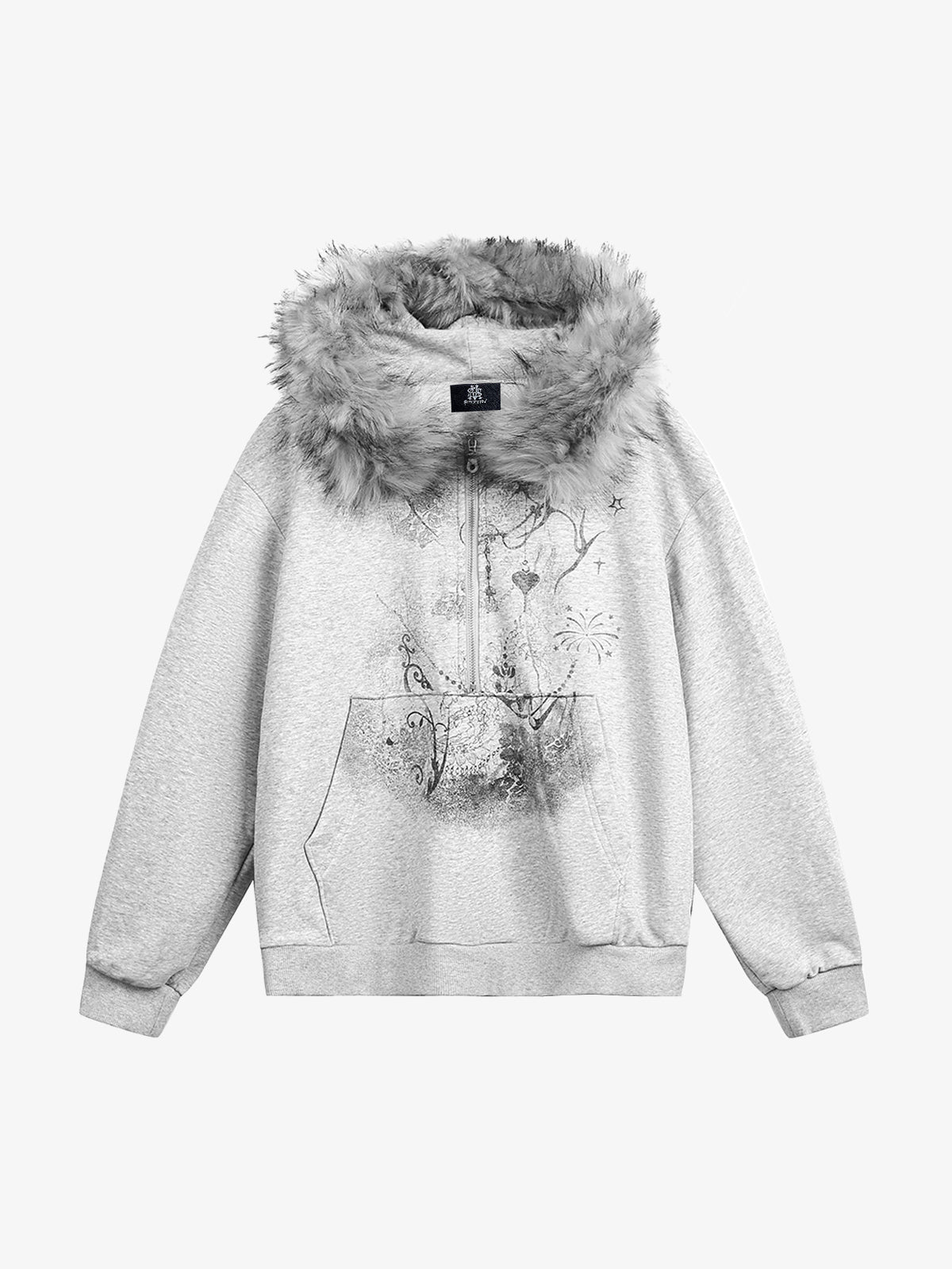 Detachable Fur Collar Printed Cardigan Half Detachable Fur Collar Printed Cardigan Half