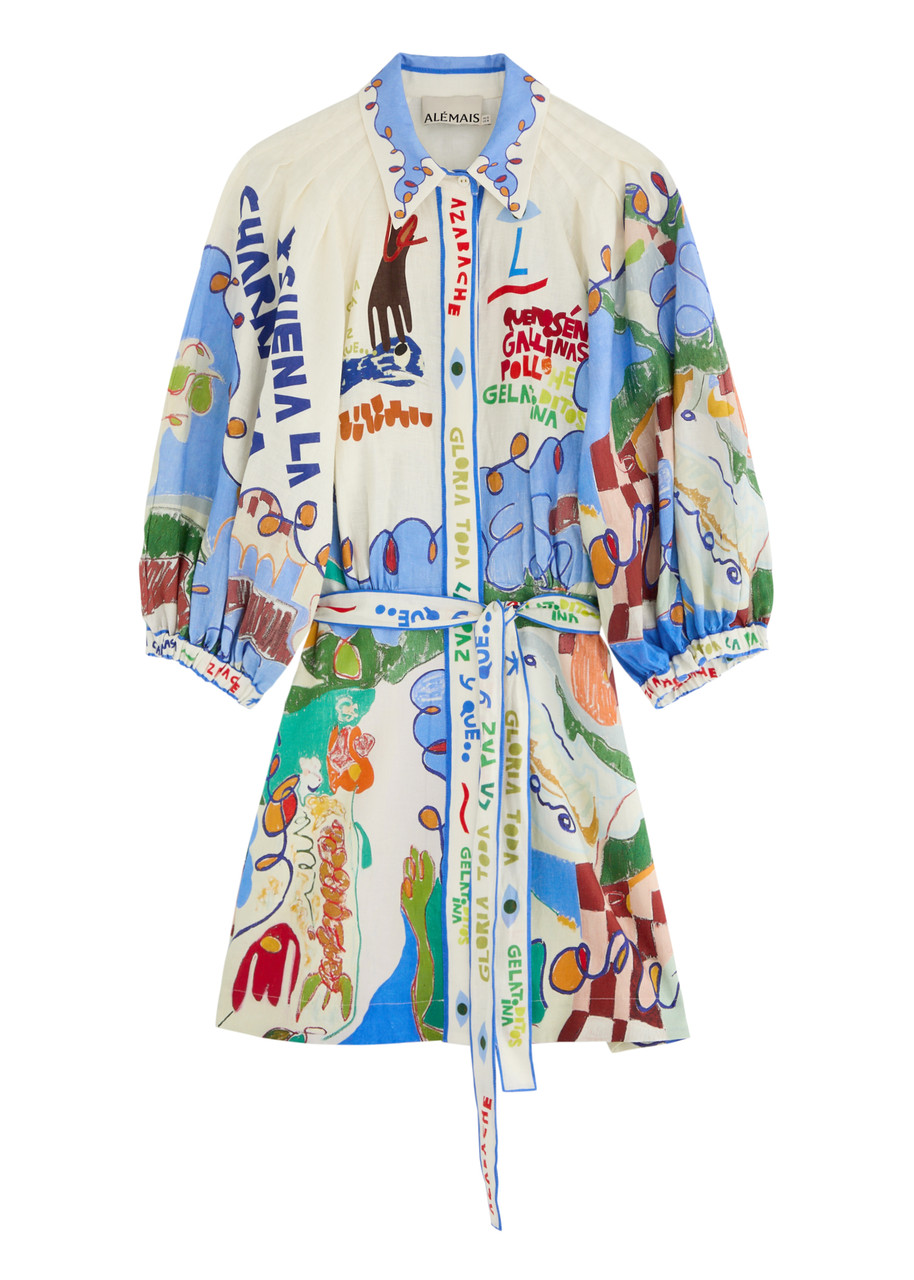 Alemais Nadia Printed Flax Mini Shirt Dress – Multicoloured – M Alemais Nadia Printed Flax Mini Shirt Dress – Multicoloured – M