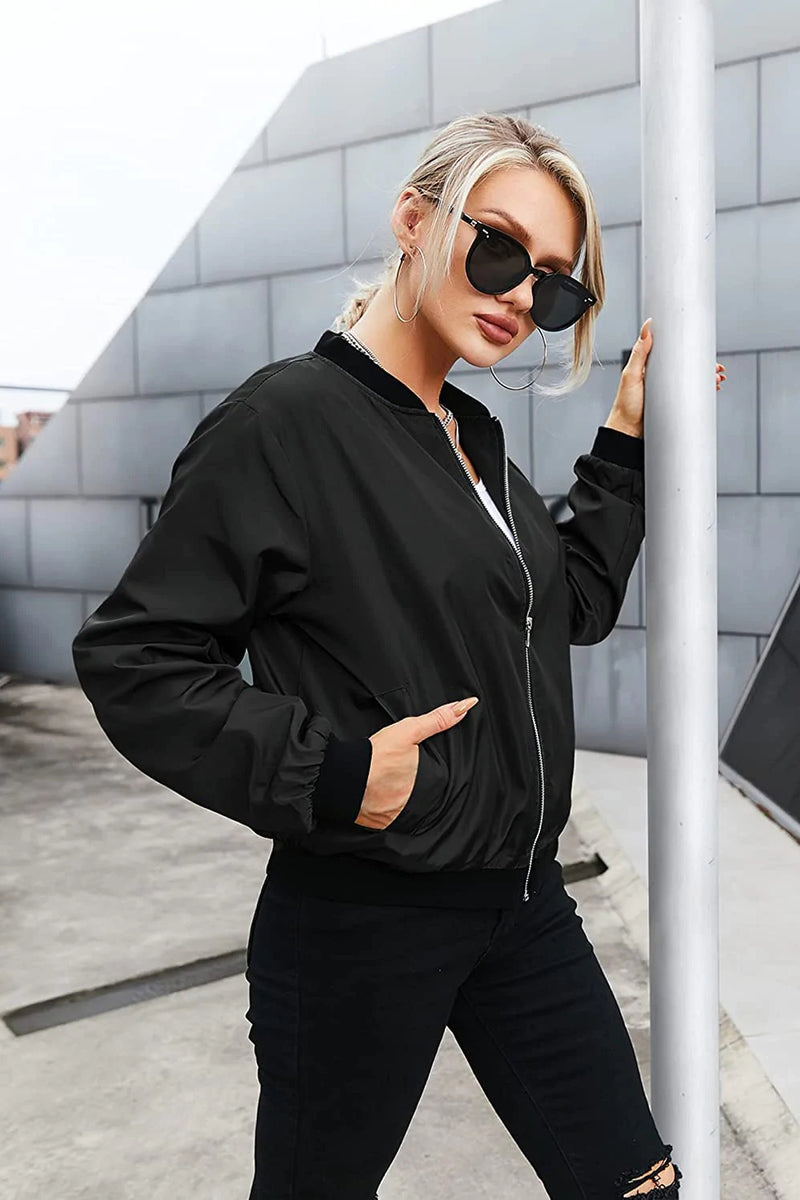 Zeagoo Bomber Zip Up Windbreaker Jacket – Black Zeagoo Bomber Zip Up Windbreaker Jacket – Black