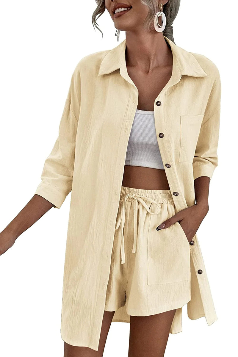 Two Piece Outfit Sets Cotton Shorts Set – Zeagoo- Khaki Two Piece Outfit Sets Cotton Shorts Set – Zeagoo- Khaki