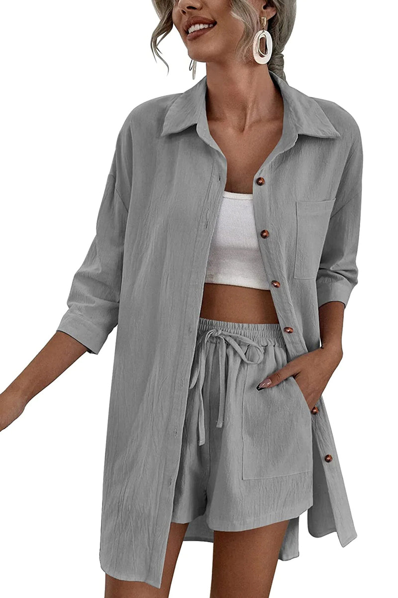 Two Piece Outfit Sets Cotton Shorts Set – Zeagoo- Grey Two Piece Outfit Sets Cotton Shorts Set – Zeagoo- Grey