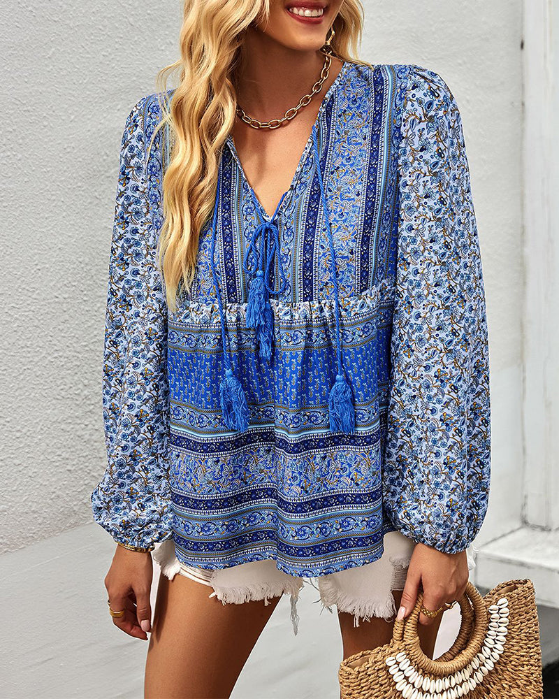 Zeagoo Zeagoo Casual Boho V Neck Top Loose Floral Print Long Sleeve Beach Shirt – Blue Zeagoo Zeagoo Casual Boho V Neck Top Loose Floral Print Long Sleeve Beach Shirt – Blue
