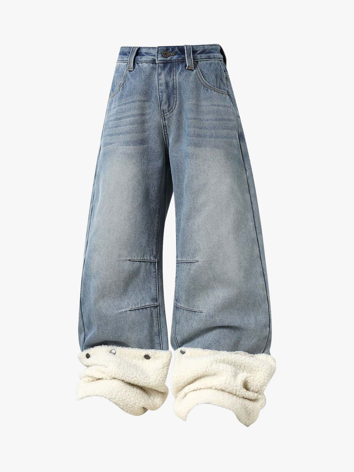 Sherpa Paneled Stacked Baggy Jeans Sherpa Paneled Stacked Baggy Jeans