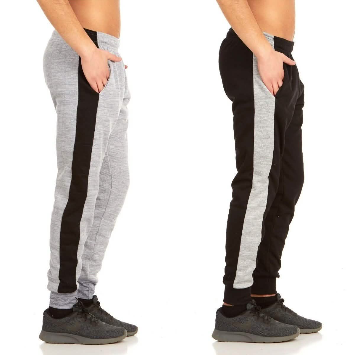 -Pack: Men’s Striped Marled Fleece Jogger Pants – BlackGray -Pack: Men’s Striped Marled Fleece Jogger Pants – BlackGray