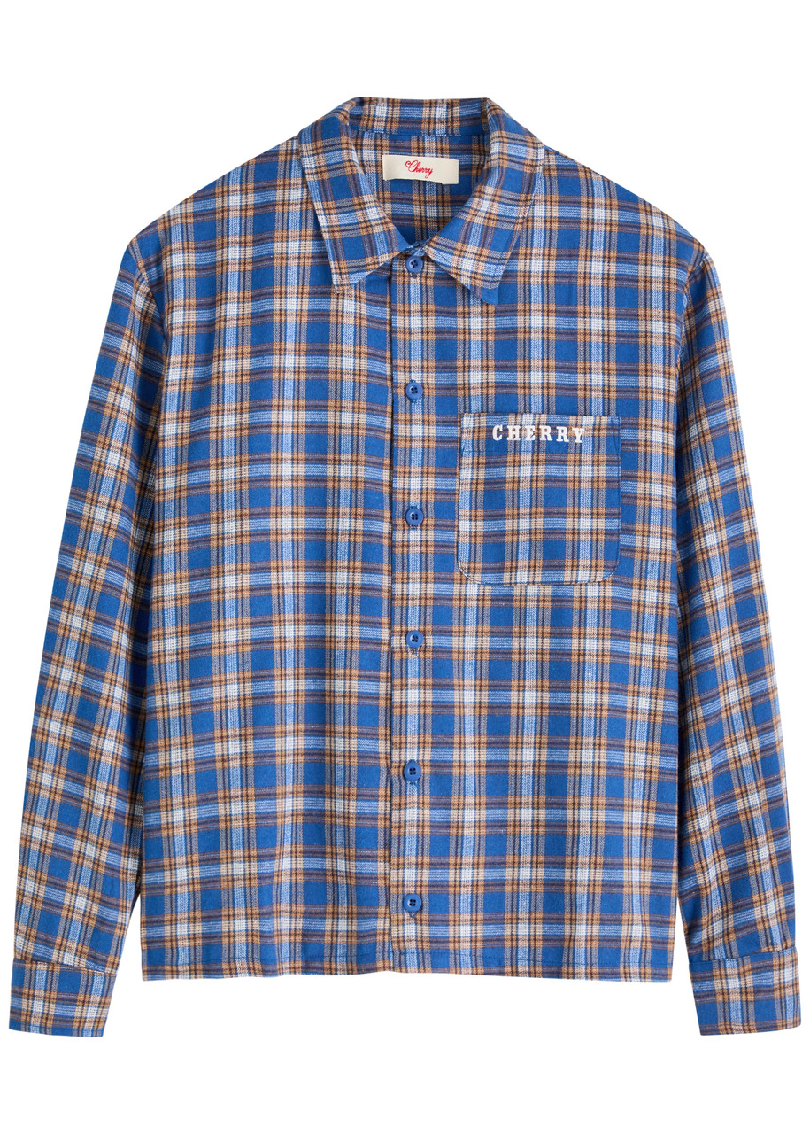 Cherry Los Angeles Logo-embroidered Checked Flannel Shirt – Blue