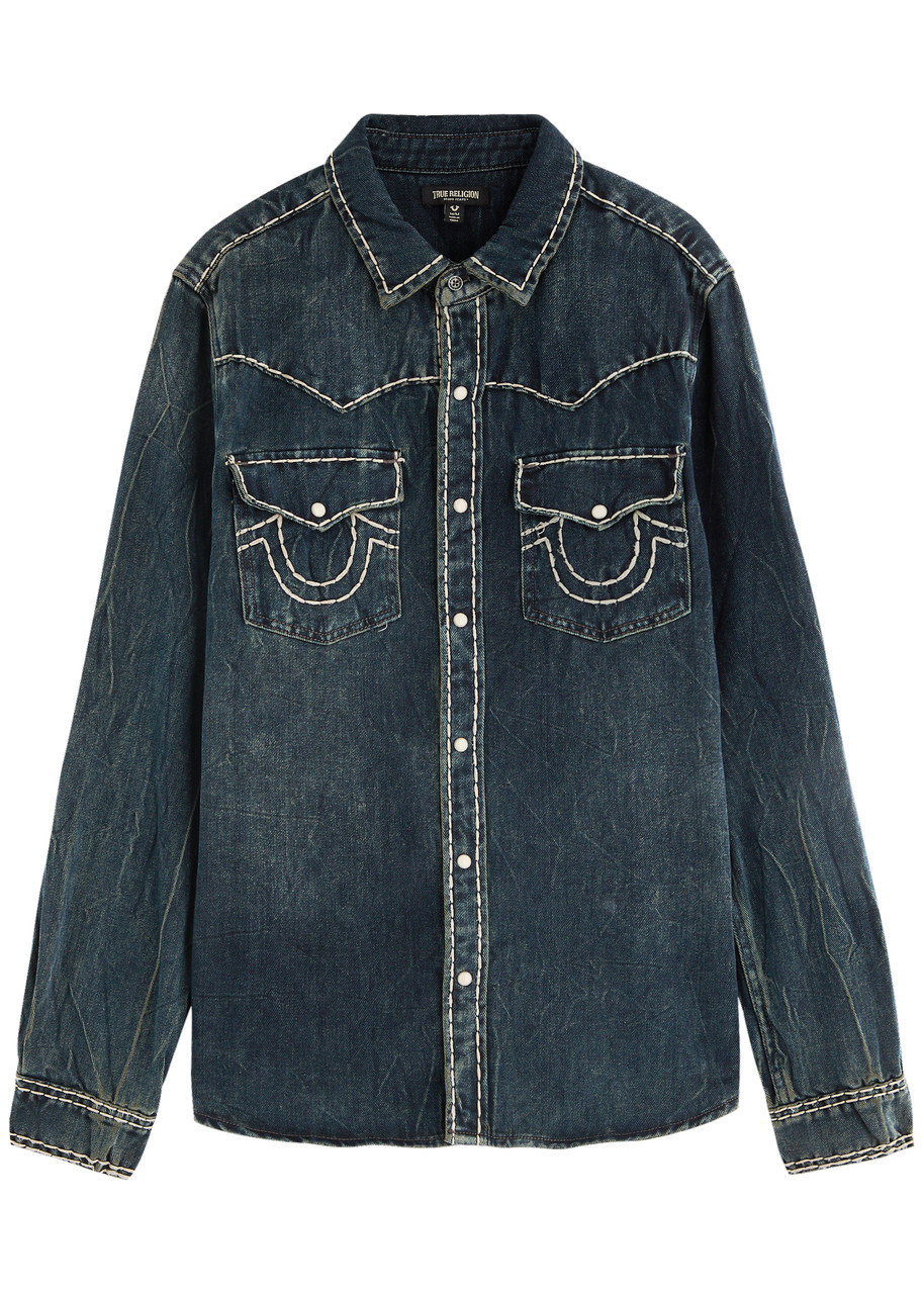 True Religion Western Contrast-stitch Denim Shirt – Indigo