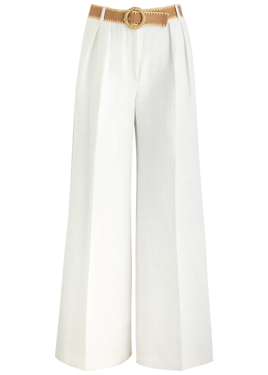 Zimmermann Acacia Belted Wide-leg Cotton Trousers – Ivory – S Zimmermann Acacia Belted Wide-leg Cotton Trousers – Ivory – S