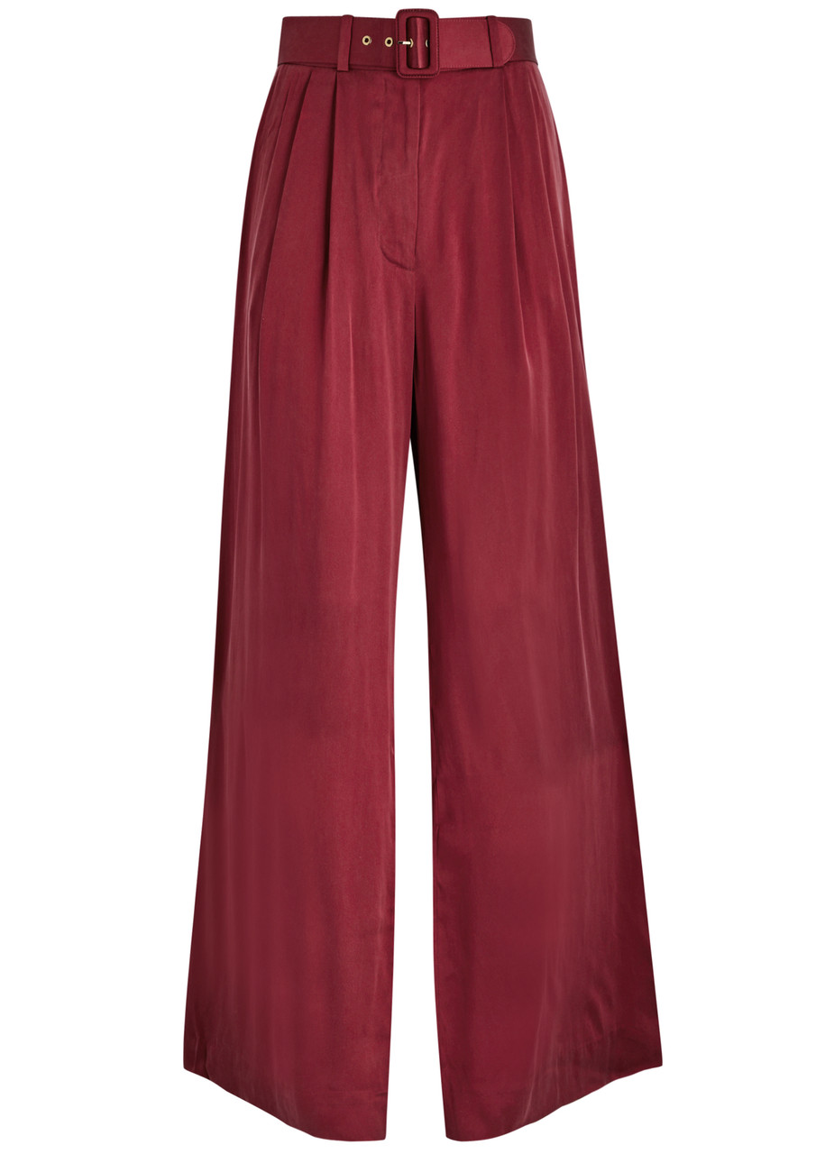 Zimmermann Belted Wide-leg Silk-satin Trousers – Bordeaux – L Zimmermann Belted Wide-leg Silk-satin Trousers – Bordeaux – L