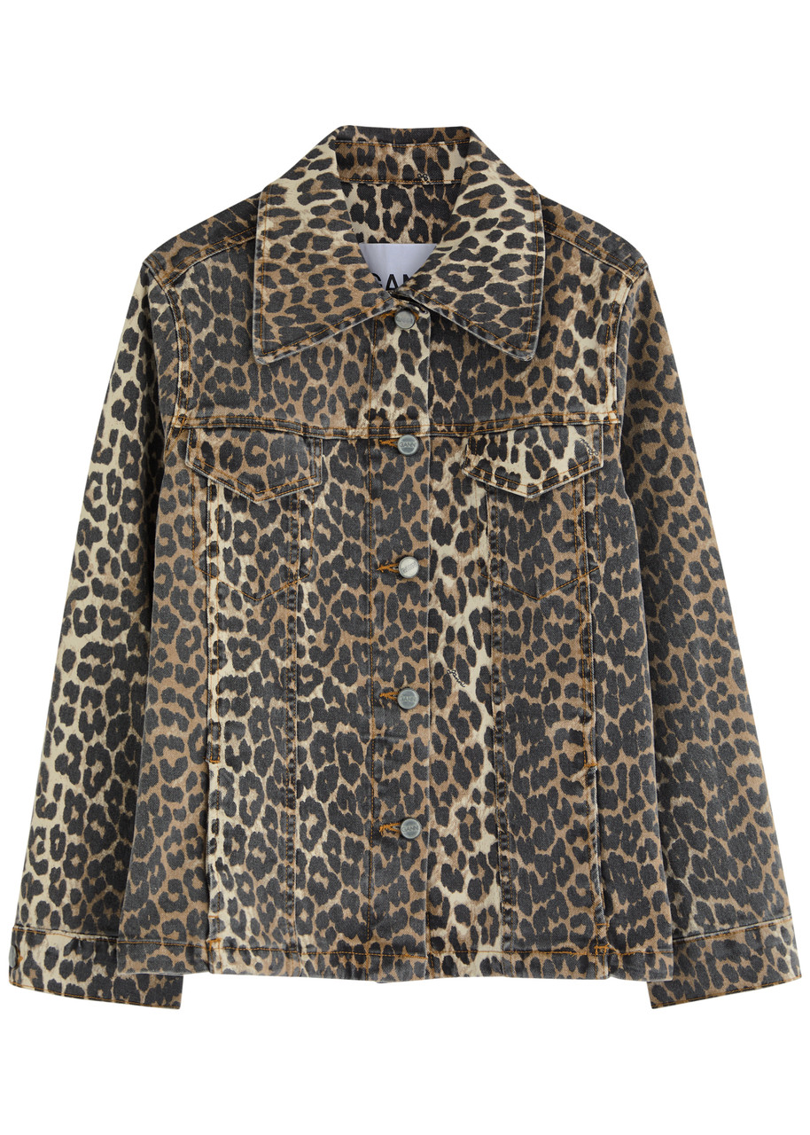 Ganni Leopard-print Stretch-denim Jacket –