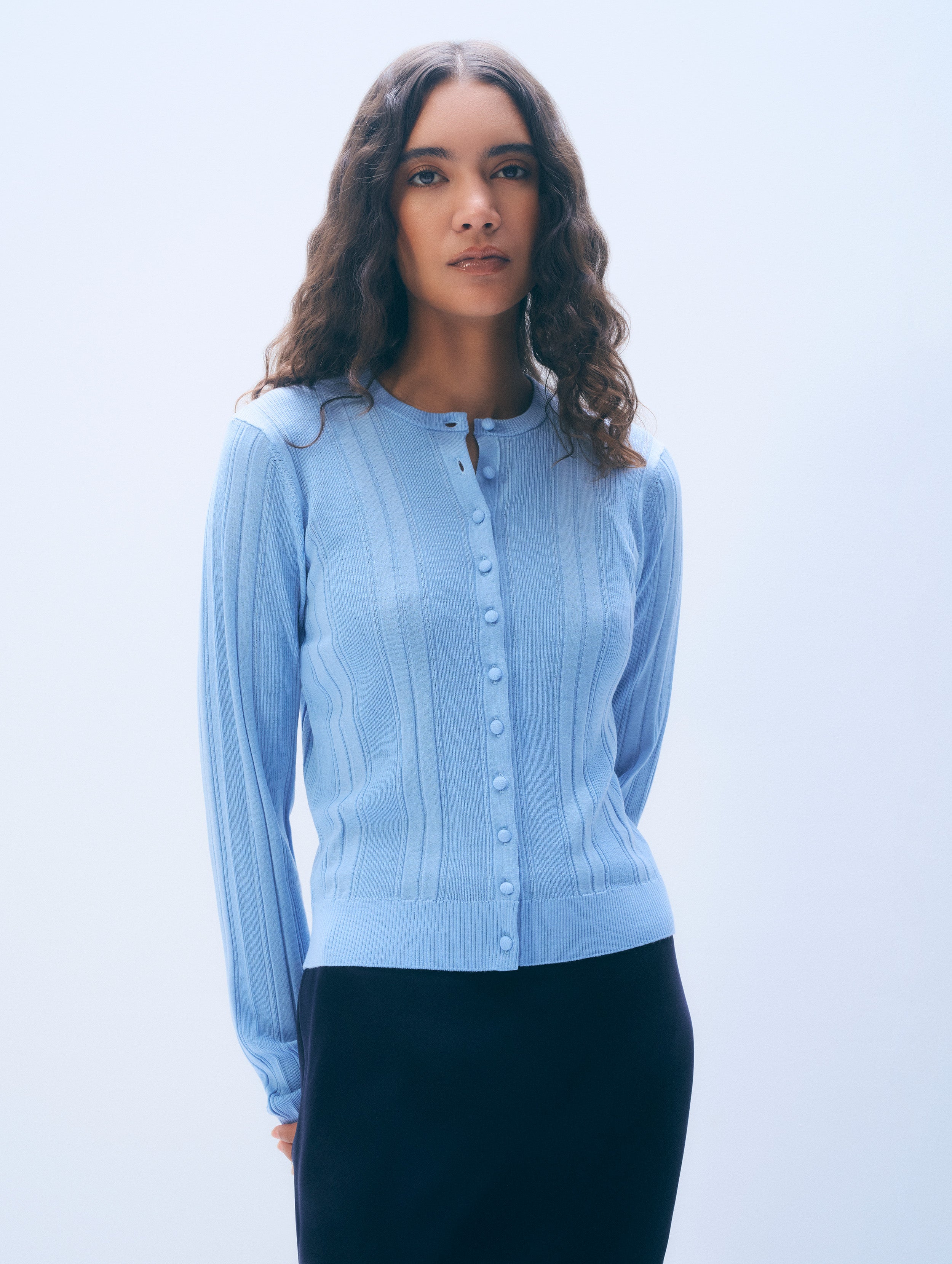White & Warren Superfine Merino Wool Cardigan Sweater in Blue size