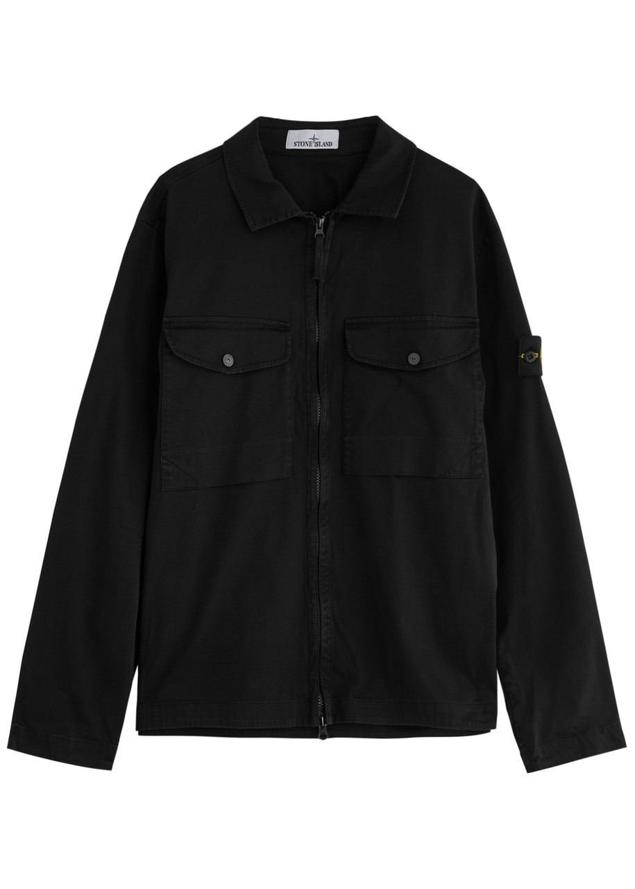 Stone Island Badge Stretch-cotton Overshirt – Black Stone Island Badge Stretch-cotton Overshirt – Black