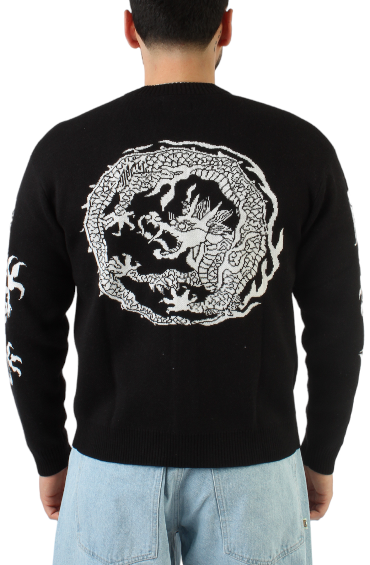 Men Twin Dragon Cardigan BlackWhite Outerwear M BlackWhite