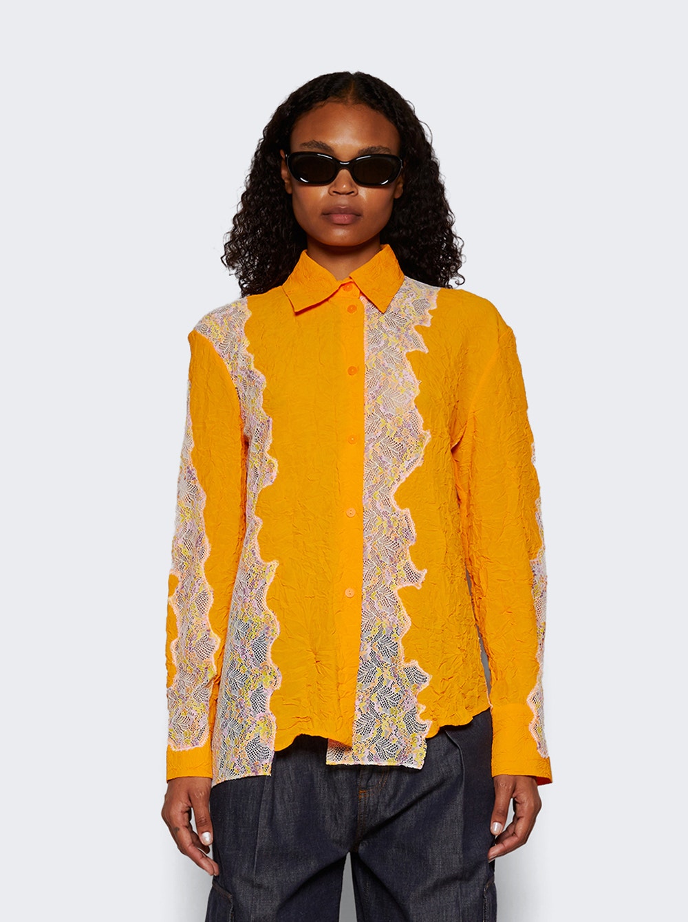 Crimped Lace Shirt Orange Crimped Lace Shirt Orange