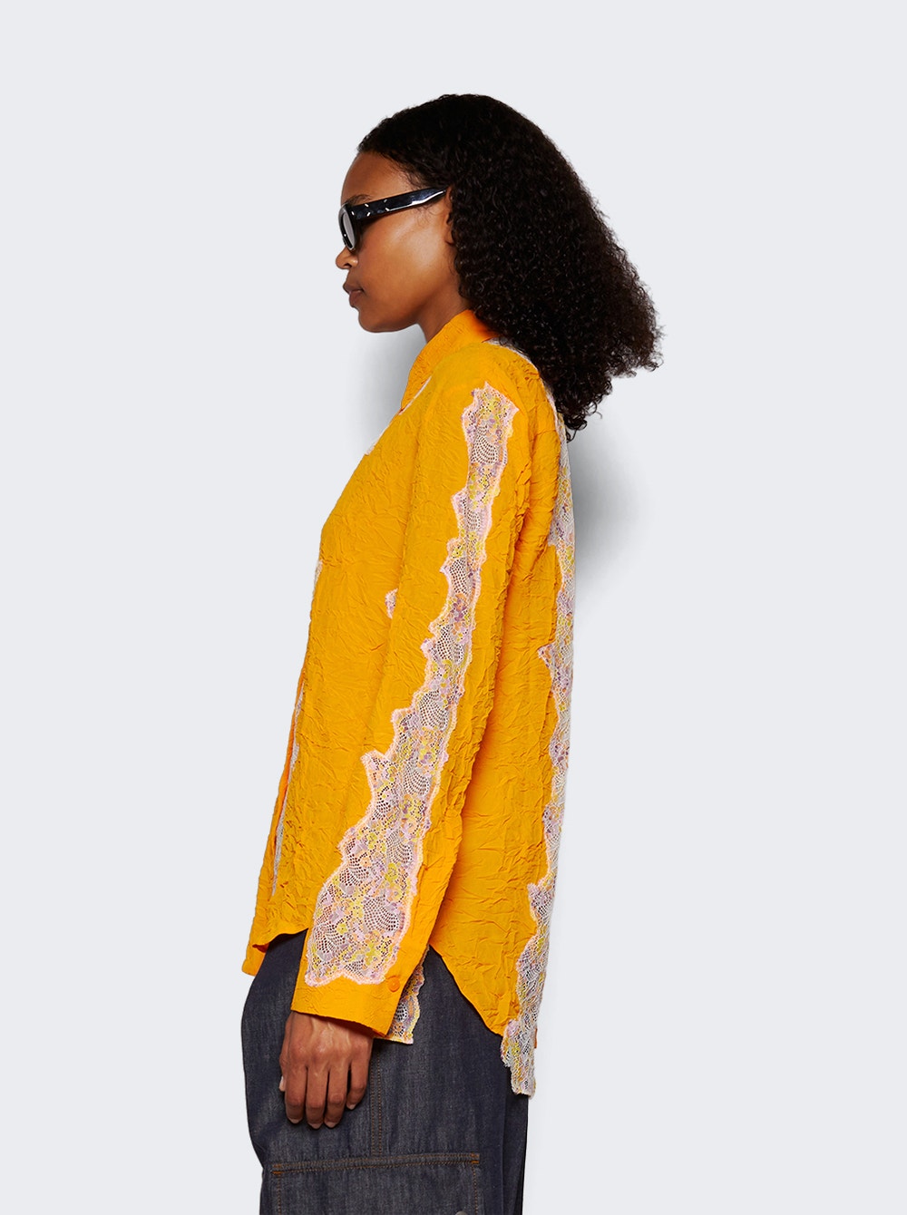 Crimped Lace Shirt Orange Crimped Lace Shirt Orange
