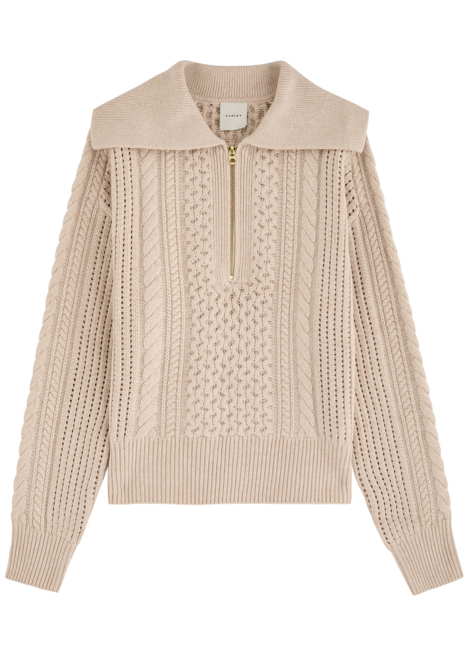 Varley Camello Half-zip Cable-knit Jumper – Cream Varley Camello Half-zip Cable-knit Jumper – Cream
