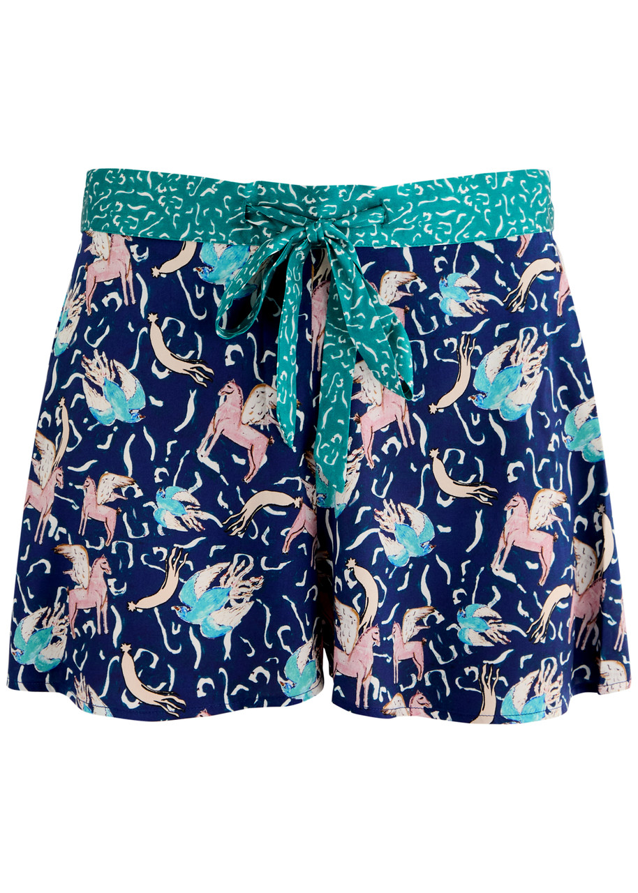 Jessica Russell Flint Pegasus Stretch-silk Pyjama Shorts – Blue – L L Jessica Russell Flint Pegasus Stretch-silk Pyjama Shorts – Blue – L L